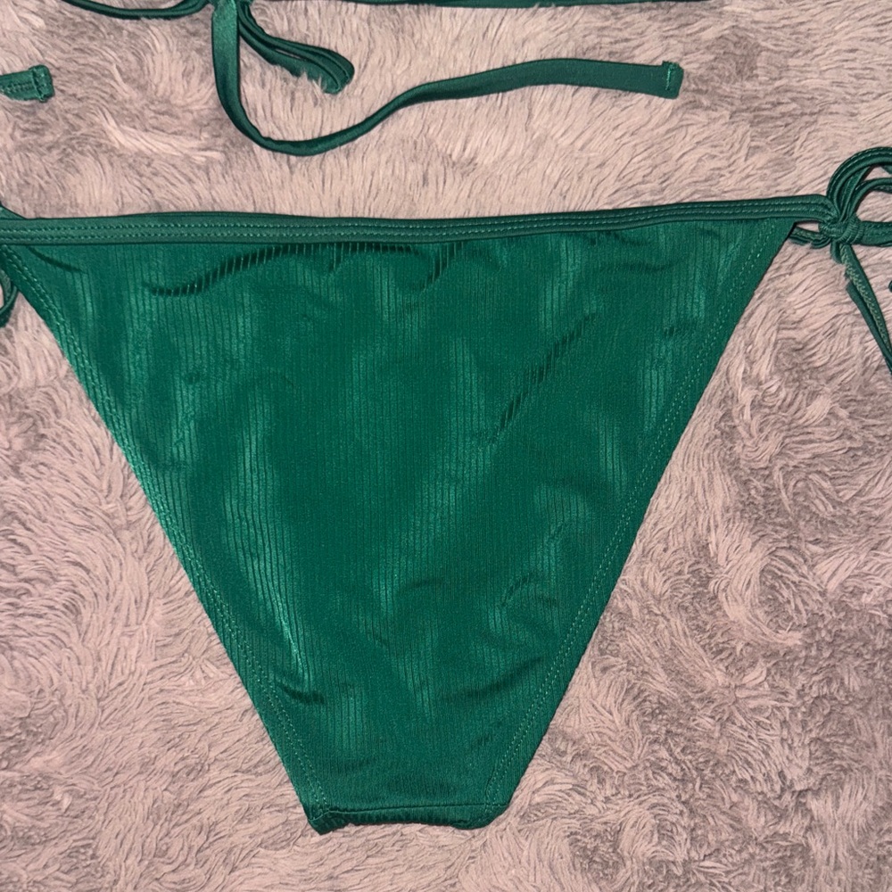 Green Triangle Bikini Set String Tie Side Bottoms Triangle Top Womens Swimsuit S - Picture 7 of 16